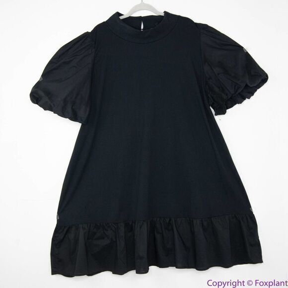 NEW Eloquii black T Neck‎ Easy Dress With Flounce, 26 - Picture 2 of 12